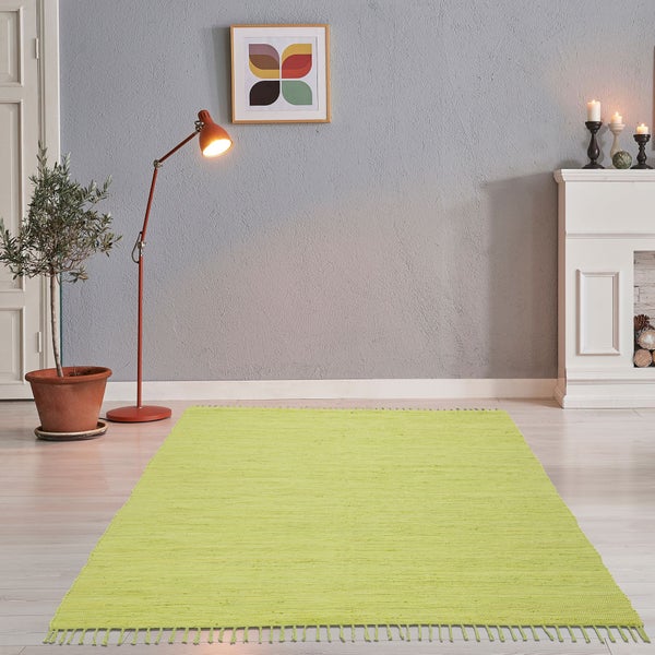 Handgewebter Fleckerlteppich aus Baumwolle Chindi Grün 90x160 cm