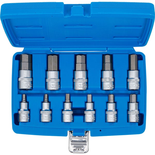 BGS Bit-Einsatz-Satz Antrieb Innenvierkant 12,5 mm (1/2) Innensechskant 7/32 - 13/16 Zollgrößen 11tlg. - 5053