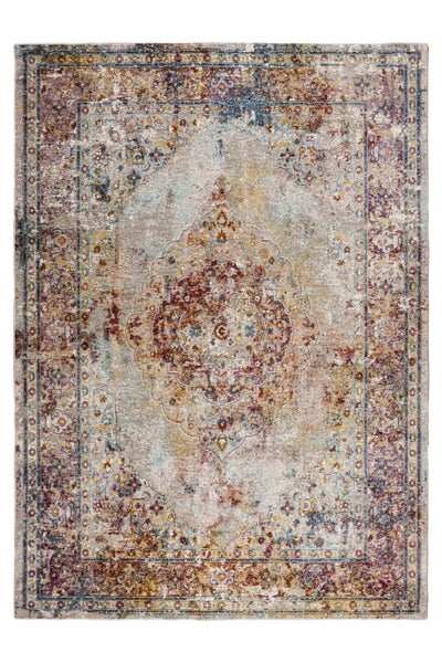 Rechteckiger Teppich im Vintage Stil mit orientalischem Medaillon Muster für den Innenbereich