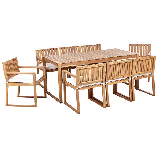 Gartenmöbel Set 8-Sitzer SASSARI II inkl. Kissen zertifiziertes Akazienholz Cremeweiß