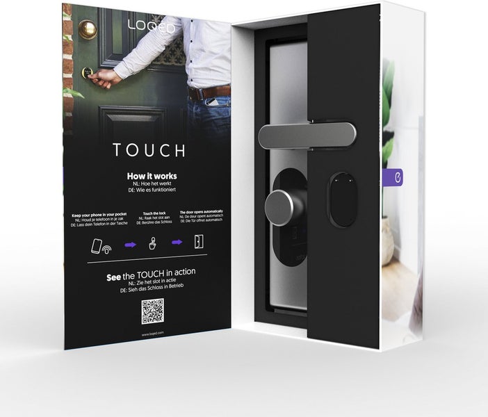 Loqed Touch Smart Lock Verpackung mit Funktionsbeschreibung