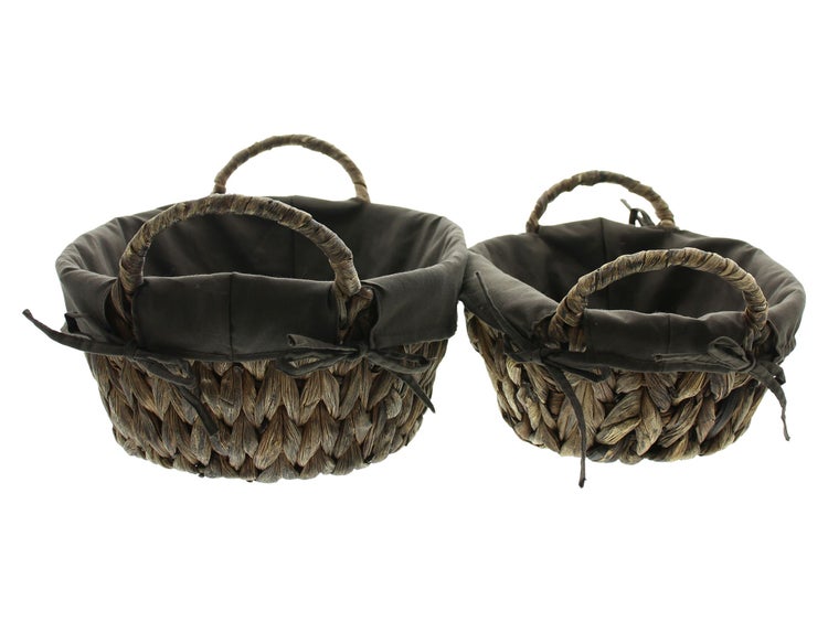 FRANK FLECHTWAREN | Schale Mokka, 2er Set, METALL, WASSERHYAZINTHE, 25 x 20 x 9 cm, 29 x 24 x 11 cm