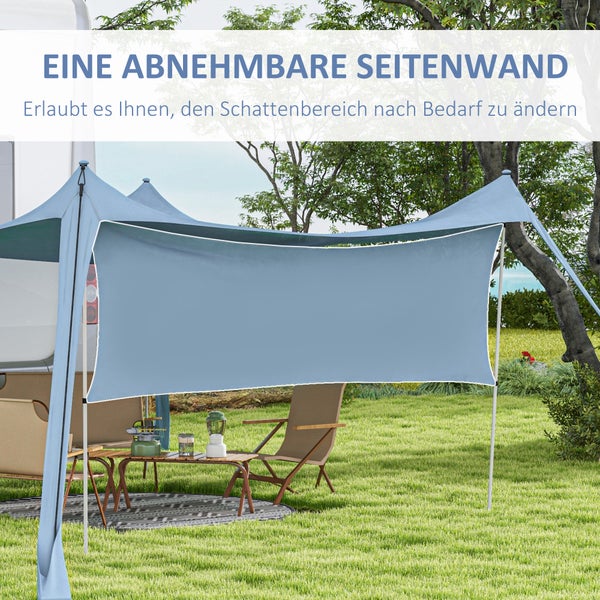 Outsunny Sonnenschutzdach, Sonnensegel Wasserdicht Wetterschutz mit Stahlstangen, Schaufel, Tragetasche, für Camping, Reisen, Picknicks 3 x 3 x 2 m, Blau