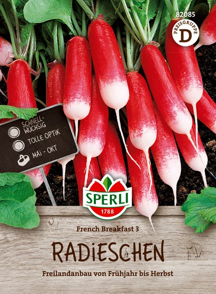 Sperli Radieschen Saatgut Sorte French Breakfast 3 für den Freilandanbau von Frühjahr bis Herbst