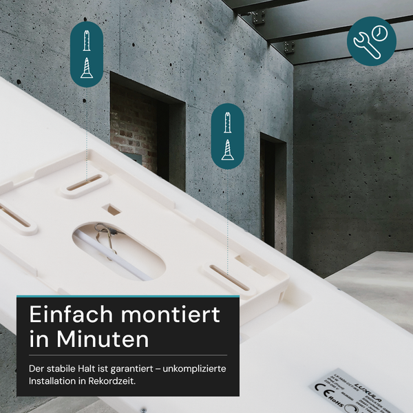 Einfache Montage der Lampe mit Dübeln und Schrauben