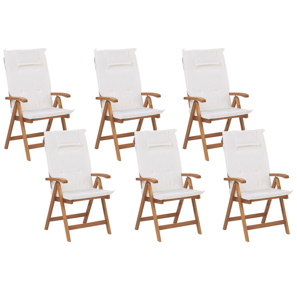 Set mit 6 Stühlen und Sitzkissen JAVA Akazienholz Cremeweiß