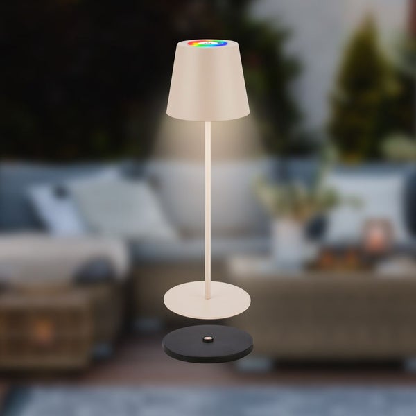 Briloner Cilano RGBW LED Tischlampe kabellos IP44, Dimmbar, Touch, Kabellos, Spritzwasserschutz, Beige, Ø12 x 36 cm