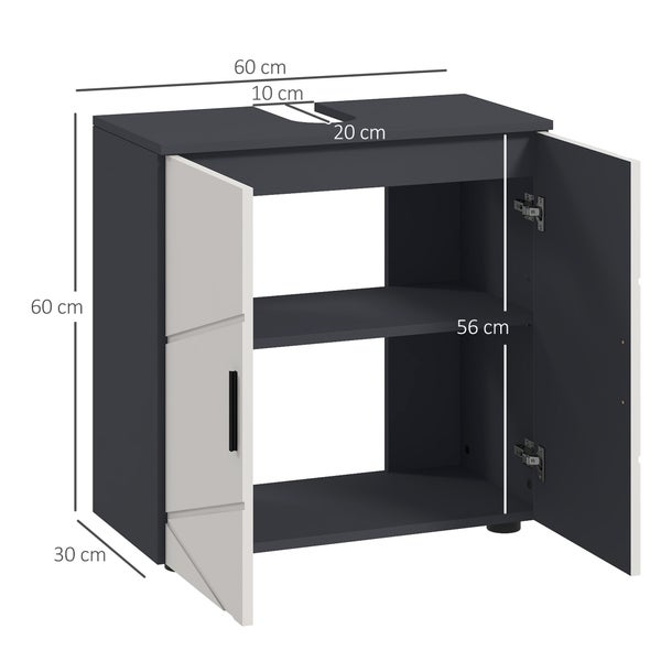 kleankin Waschbeckenunterschrank Unterschrank mit Verstellbarer Ablage, Waschtischunterschrank mit Griff, Badunterschrank mit Kippschutz, Grau, 60 x 30 x 60 cm