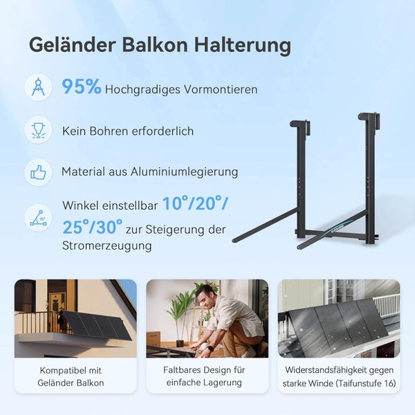 Geländer Balkon Halterung mit Einstellbarem Winkel, Material aus Aluminiumlegierung, kompatibel mit Geländer Balkon