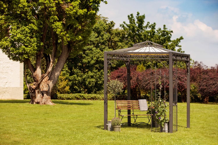 Pavillon ELEO Meran 2 x 2 m anthrazit - pulverbeschichtet | mit Sonnensegel ecru