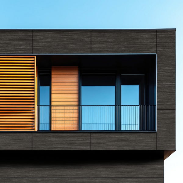 Fassadenverkleidung mit Fenster und Balkon