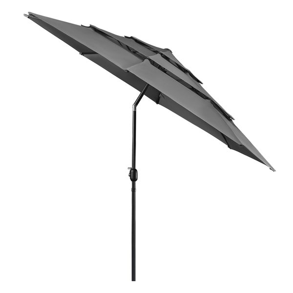 Grauer Ampelschirm mit Ständer für den Garten