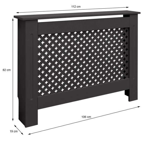 ECD Germany Heizkörperverkleidung mit Wabenmuster 112x19x82 cm Schwarz MDF lackiert für Schlafzimmer Wohnzimmer Heizungsverkleidung Heizkörperabdeckung Heizungsabdeckung Heizung Heizkörper Abdeckung