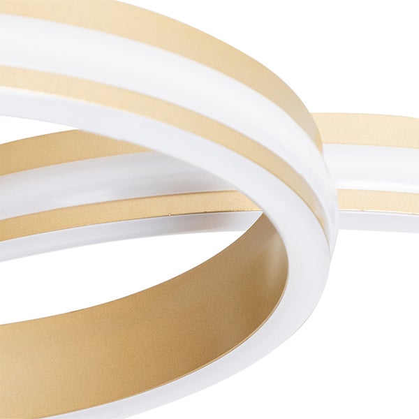 LED-Pendelleuchte mit goldfarbenen Ringen und weißen Lichtdiffusoren.