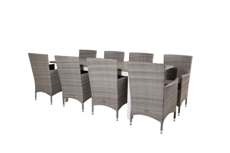 Albany Gartenset Tisch 90x160/240cm und 8 Stühle Malin grau. 90 X 160 X 75 cm