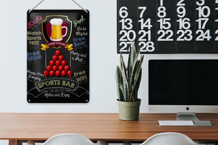 Blechschild Spruch 20x30cm sports bar Free WIFI free Beer