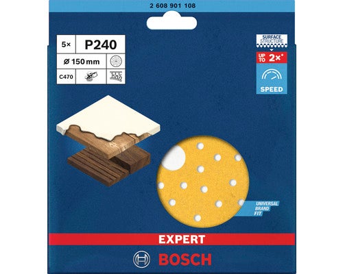 Bosch Expert Schleifpapier P240, Körnung 240, Durchmesser 150 Millimeter, 5 Stück