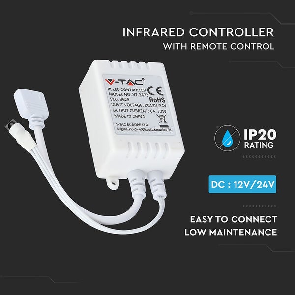 V-TAC VT-2472 - LED-Leuchtbänder - 72Watt - Infrarot-Steuerung - Fernbedienung mit 24 Tasten -