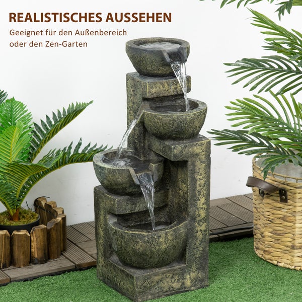 Outsunny Gartenbrunnen, Springbrunnen mit Einstellbarer Strömung, 25L x 24B x 60H cm, Kunstharz, Schwarz