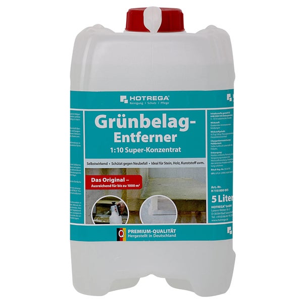 Hotrega Grünbelag-Entferner 5 Liter Kanister zur Entfernung von Grünbelägen auf Stein, Holz und Kunststoff.