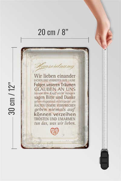 Blechschild Spruch 20x30cm Hausordnung Haus Schild