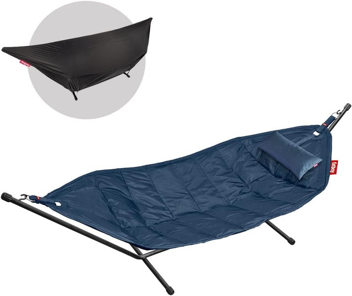 Fatboy Headdemock Deluxe Dunkelblau | Hängematte für Zwei mit Gestell | inkl. Matte, Gestell, Kissen, Cover- Deluxe Version | Outdoor geeignet Garten & Terrasse | 280 x 140cm, Einheitsgröße