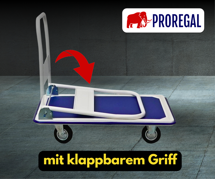 PROREGAL Faltbarer Transportwagen RHINO HxBxT 87 x 90 x 60 cm Tragkraft 300 kg TPE-Bereifung Rad-Ø 12,7 cm Blau-Grau