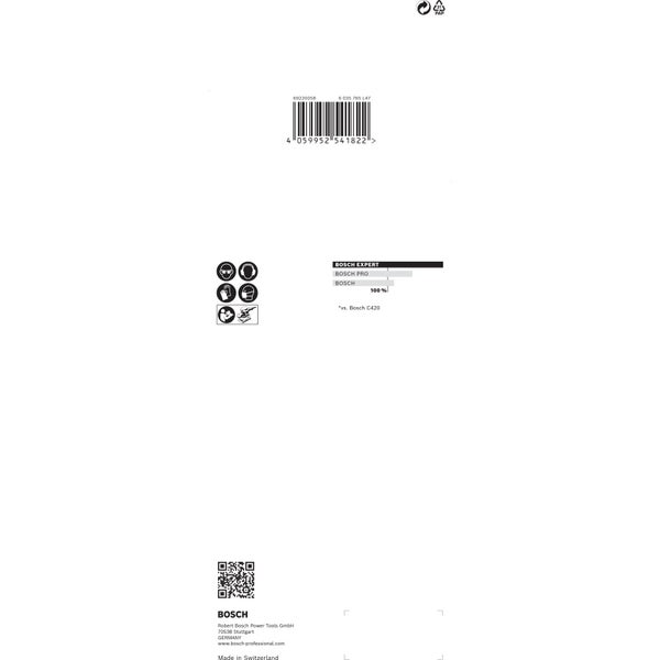 Informationen zum Bosch Produkt, inklusive Barcode und Sicherheitshinweise