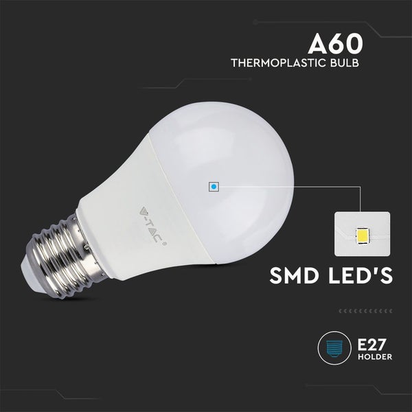 V-TAC VT-210-N - E27 Weiße LED-Lampen - GLS - Samsung - IP20 - 8.5W - 806 Lumen - 6500K - 5 Jahre