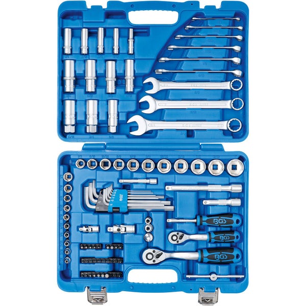 BGS Steckschlüssel-Satz Sechskant Antrieb 6,3 mm (1/4) / 10 mm (3/8) Zollgrößen 92tlg. - 2299