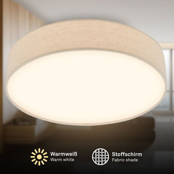 Runde Deckenleuchte mit Textilschirm für warmweißes Licht