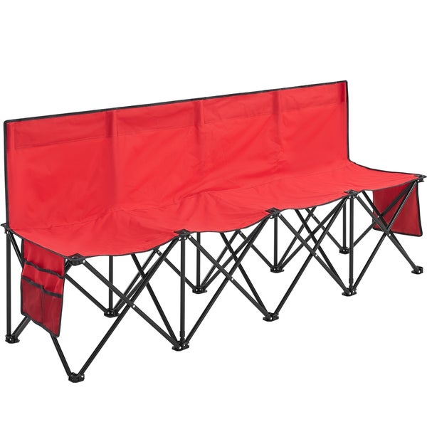 Detailansicht eines roten Campingstuhls mit Seitentasche