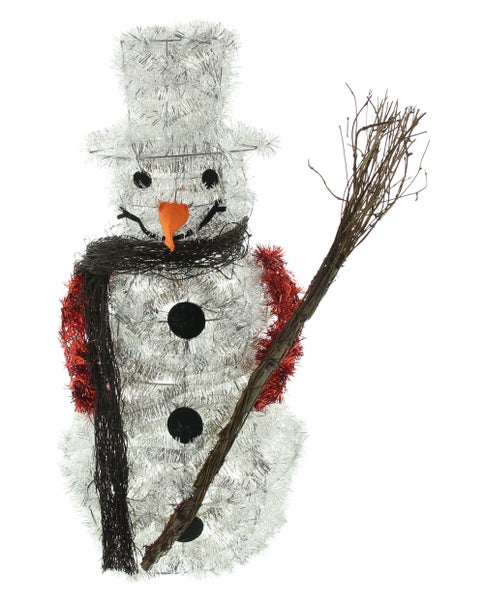 Dekorativer Schneemann mit Besen für die Weihnachtszeit