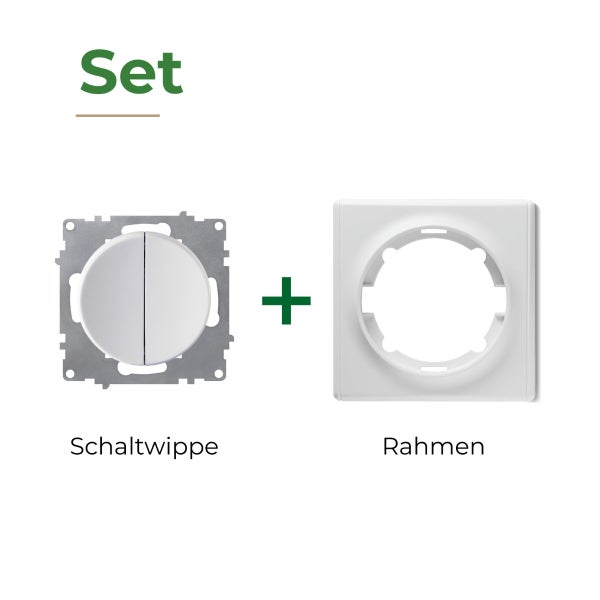 Set bestehend aus einer Schalttippe und einem Rahmen für einen Lichtschalter