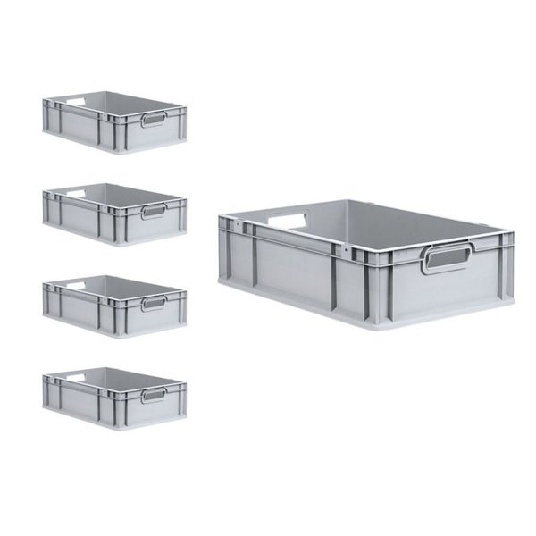 PROREGAL Spar Set 5x Eurobox Nextgen Economy Mit Scharnierdeckel & Schwarzen Schiebeschnappverschlüssen Griffe Offen HxBxT 17 x 40 x 60 cm 34 Liter