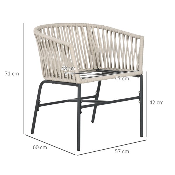 Outsunny Gartenstühle 2er-Set, mit Kissen, im Boho-Stil, 57 x 60 x 71 cm, Stahl, Polyeste, Beige