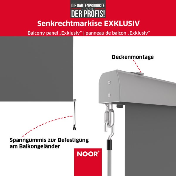 Senkrechtmarkise EXKLUSIV - 150x250 cm - Anthrazit - blickdichter Senkrechtrollo - Sichtschutz Windschutz für Balkon Terrasse - Markise inkl. Befestigung & Kurbel
