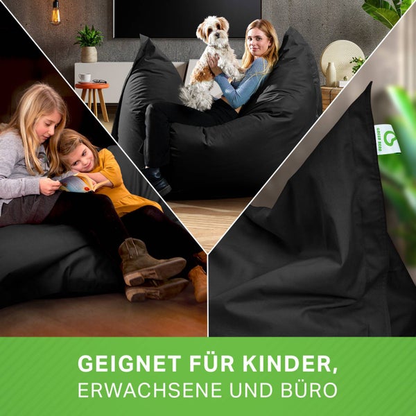 Green Bean Indoor Sitzsack XXL 140x180cm 380 Liter Kinder & Erwachsene Bean Bag EPS Perlen Füllung Riesensitzsack Groß Liegekissen Sitzkissen - Petrol Schwarz
