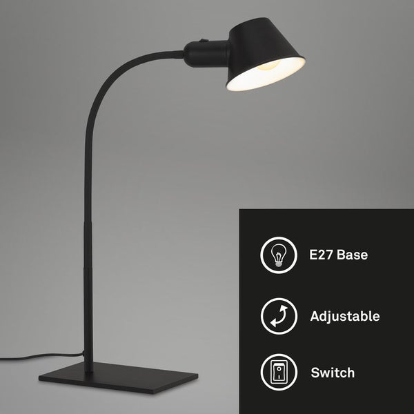 Schreibtischleuchte Bürolampe Tischlampe flexibel 1xE27 10W schwarz Briloner