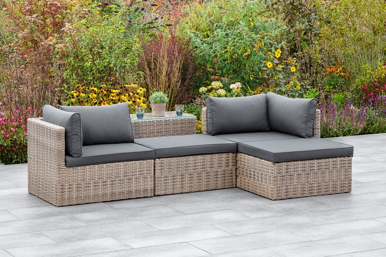 Licosa Gartenlounge Set, 2 Ecksessel, 2 Hocker, 1 Tisch, inkl. Auflagen