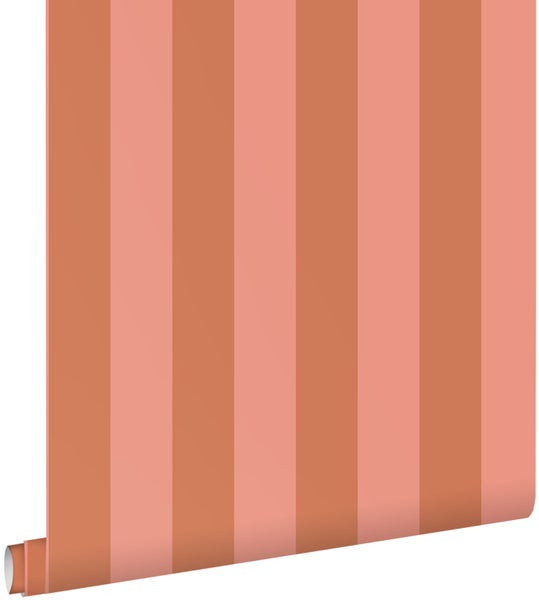 ESTAhome Tapete Streifen Terrakotta und Pfirsichrosa - 50 x 900 cm - 139905