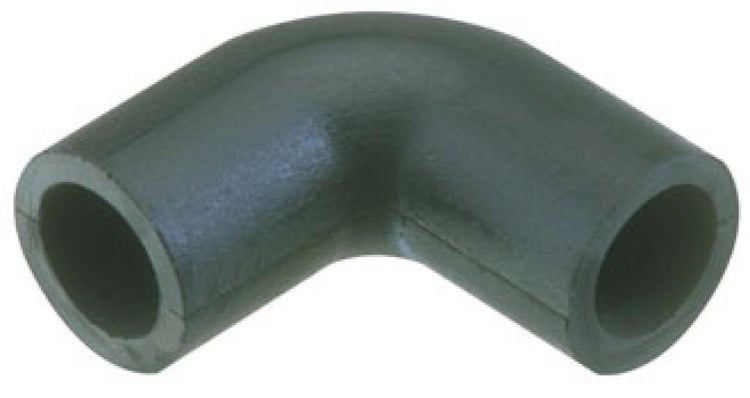 Rohrbogen 90 Grad aus schwarzem Kunststoff für Rohrleitungen.