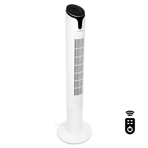 VONROC Hochwertiger Turmventilator – 110 cm – Inklusive Fernbedienung – 3 Geschwindigkeitsstufen – Schwenkfunktion – 15-Stunden-Timer – Weiß