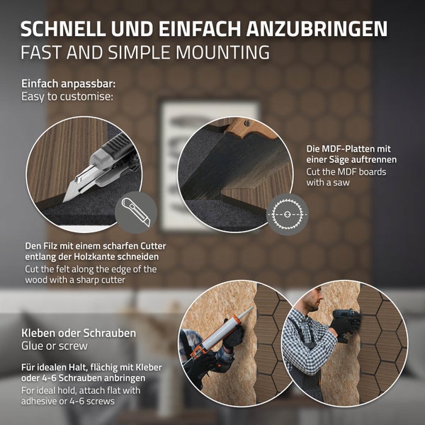 ML-Design 2er Set Akustikpaneele 66x81x2cm für 1m² – Braun, MDF Akustikplatten in Hexagon-Holzoptik, Wandpaneele zur Schalldämmung, Wandverkleidung für Büro, Studio, Schallschutz & Akustikbehandlung