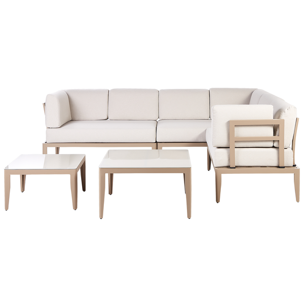 Garten Ecksofa mit Tisch 6-Sitzer RIMA III linksseitig modular Metall Hellbeige