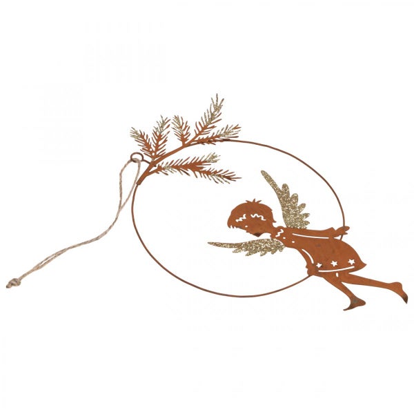 Dekorativer Metallanhänger mit Engel und Tannenzweig zur Weihnachtszeit