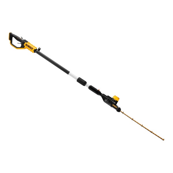 DeWalt Akku-Teleskop-Heckenschere mit ausziehbarem Stiel für hohe Hecken.