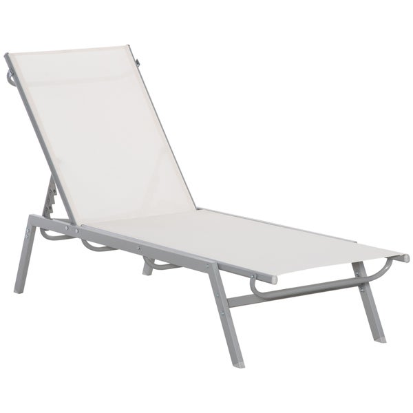 Outsunny Garten-Sonnenliege Relaxliege mit 5-stufige Rückenlehne aus Metall Cremeweiß 170 x 58 x 97 cm