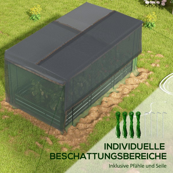 Outsunny Hochbeet Stahl, Pflanzkasten, Blumenkasten mit Vogelschutznetz, Sonnenschutz, Gartenbeet für Balkon, Terrasse, Dunkelgrau, 230 x 110 x 110 cm