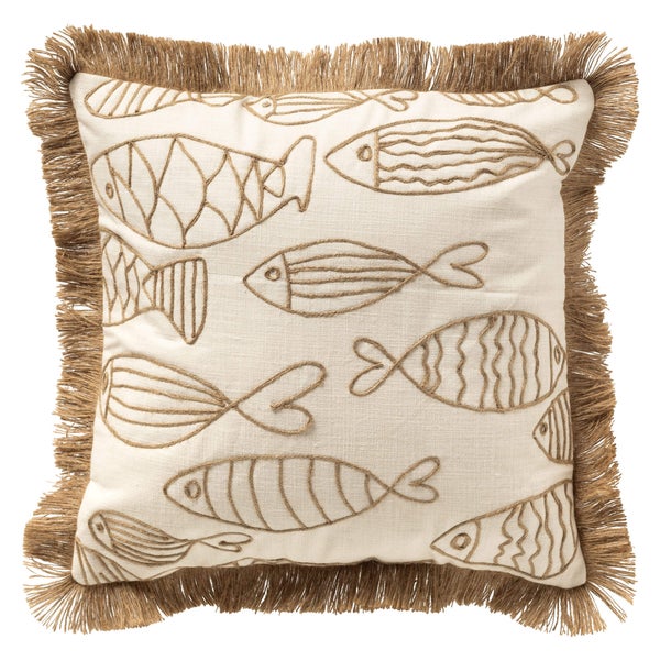 Dekokissen mit Fischmuster und Fransen
